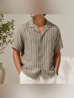 PORTER & ASH Textured Linen Blend Striped Shirt NWT